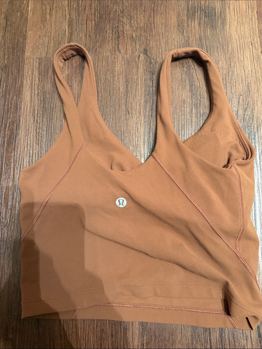 lululemon athletic yoga  Chest-Logo Brown Croped  Tank top women sz XS